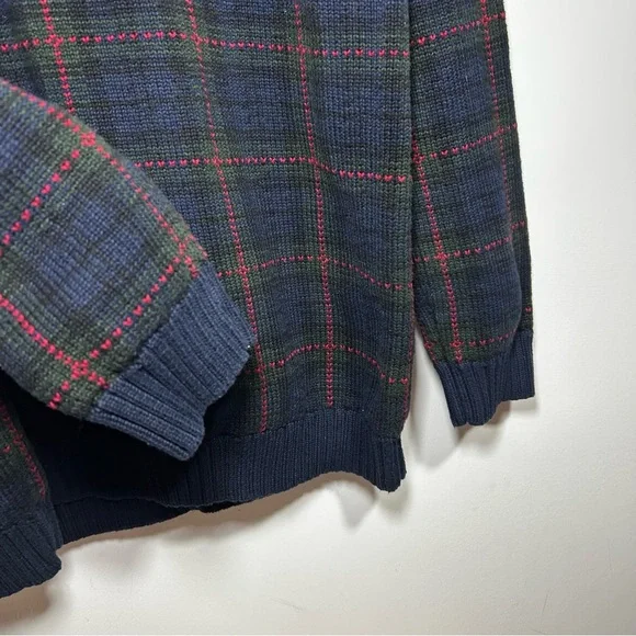 Lauren Ralph Lauren Men Sweater Blue Plaid 1/4 Zip Cotton Size L - Picture 4 of 8